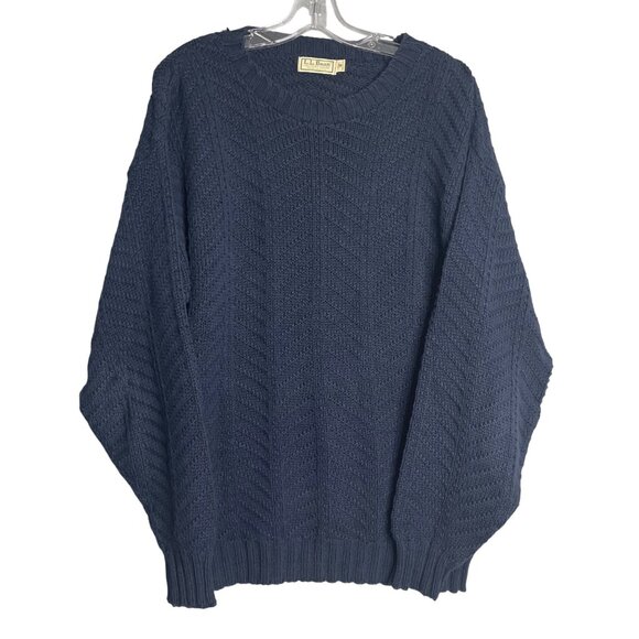 Vintage LL Bean Sweater Navy Blue Mens M Tall Cotton Knit Crew Neck Preppy - Picture 1 of 8